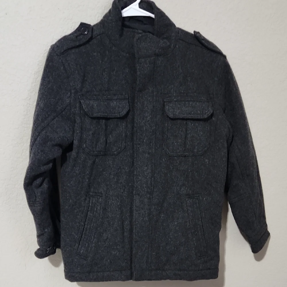 Gap Kids Coat Size XL Gray Lambs Wool Blend Jacket